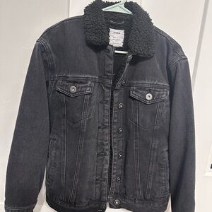 Black Denim Jacket with Sherpa Collar